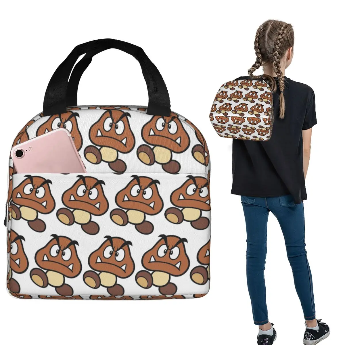 Изолированная сумка для обеда с изображением персонажа Goomba для женщин и детей, портативные контейнеры для еды, термосумка для обеда
Изолированная сумка для обеда с изображением персонажа Goomba для женщин и детей, портативные контейнеры для еды, термосумка для обеда