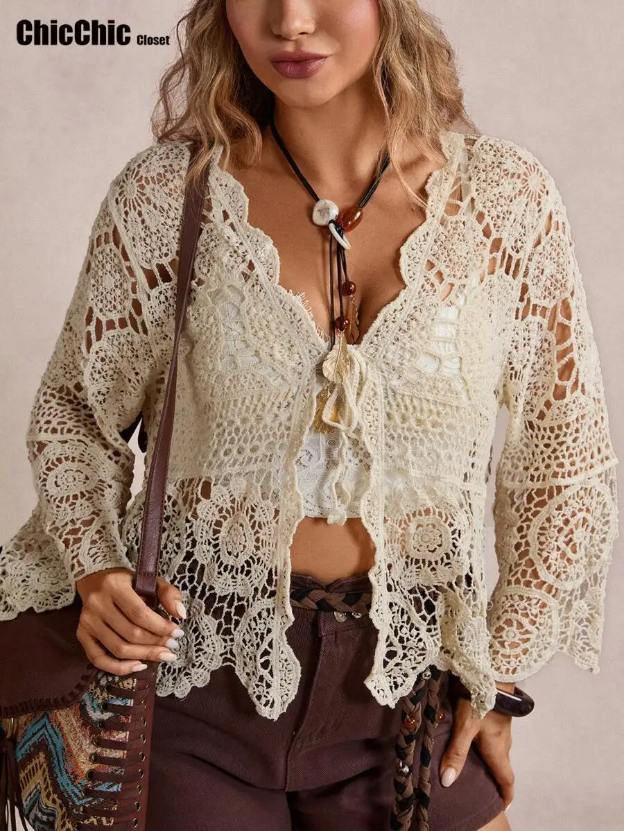 Женский вязаный крючком топ с длинными рукавами, пляжное бикини, кардиган на пуговицах, блузка, блузка для отпуска, наряд в стиле бохо, женская одежда
Женский вязаный крючком топ с длинными рукавами, пляжное бикини, кардиган на пуговицах, блузка, блузка для отпуска, наряд в стиле бохо, женская одежда