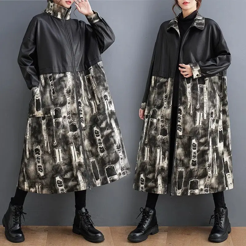 Women's 2023 Autumn Korean PU Spliced Casual Windbreaker Loose Fashion Zipper Long Sleeve Stand Neck Coat Oversized Jacket Z3301
Women's 2023 Autumn Korean PU Spliced Casual Windbreaker Loose Fashion Zipper Long Sleeve Stand Neck Coat Oversized Jacket Z3301