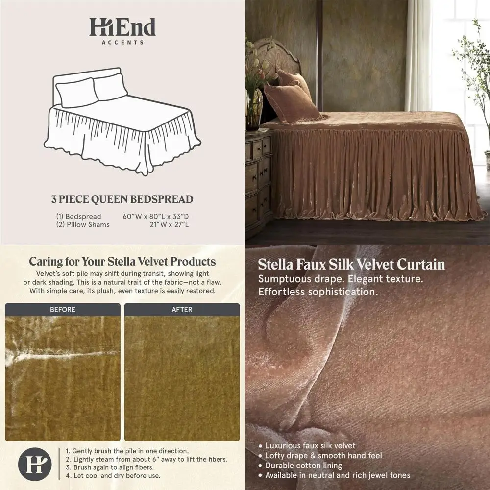 Silk Velvet 3-Piece Bedspread Set with Pillow Shams, Queen, Dusty Rose, Traditional Western Style Bedding
Silk Velvet 3-Piece Bedspread Set with Pillow Shams, Queen, Dusty Rose, Traditional Western Style Bedding