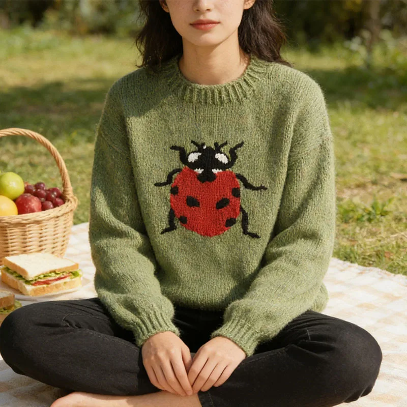 2000-е годы, зимний женский свитер с круглым вырезом, молодежный жизненный творческий модный трикотаж, свободный пуловер с длинными рукавами и рисунком божьей коровки
2000-е годы, зимний женский свитер с круглым вырезом, молодежный жизненный творческий модный трикотаж, свободный пуловер с длинными рукавами и рисунком божьей коровки