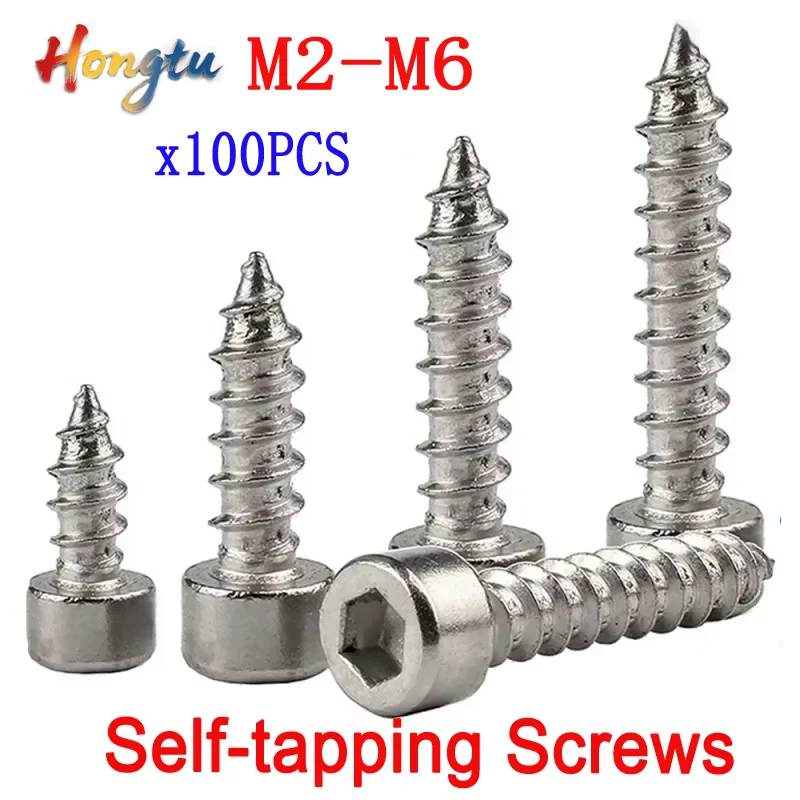 100pcs/lot. Grade 8.8 nickel-plated carbon steel hex socket cap head self-tapping screws, sizes M2, M2.6, M3, M4, M5, M6. 
100pcs/lot. Grade 8.8 nickel-plated carbon steel hex socket cap head self-tapping screws, sizes M2, M2.6, M3, M4, M5, M6.