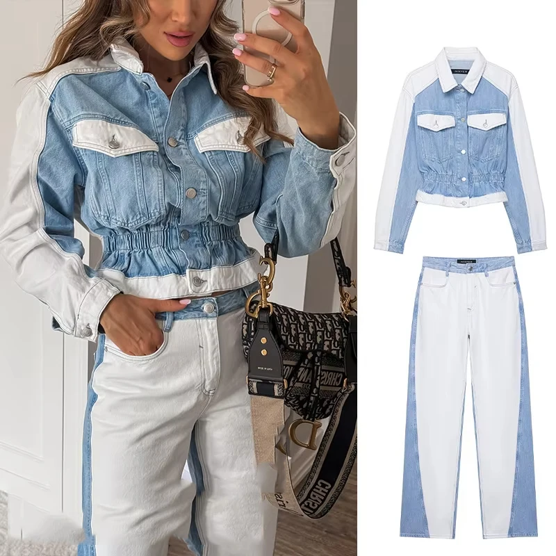 2025 Autumn New Women's Casual Fashion Contrast Color Iapel Iong-sleeved Short Denim Top + Straight Trousers
2025 Autumn New Women's Casual Fashion Contrast Color Iapel Iong-sleeved Short Denim Top + Straight Trousers