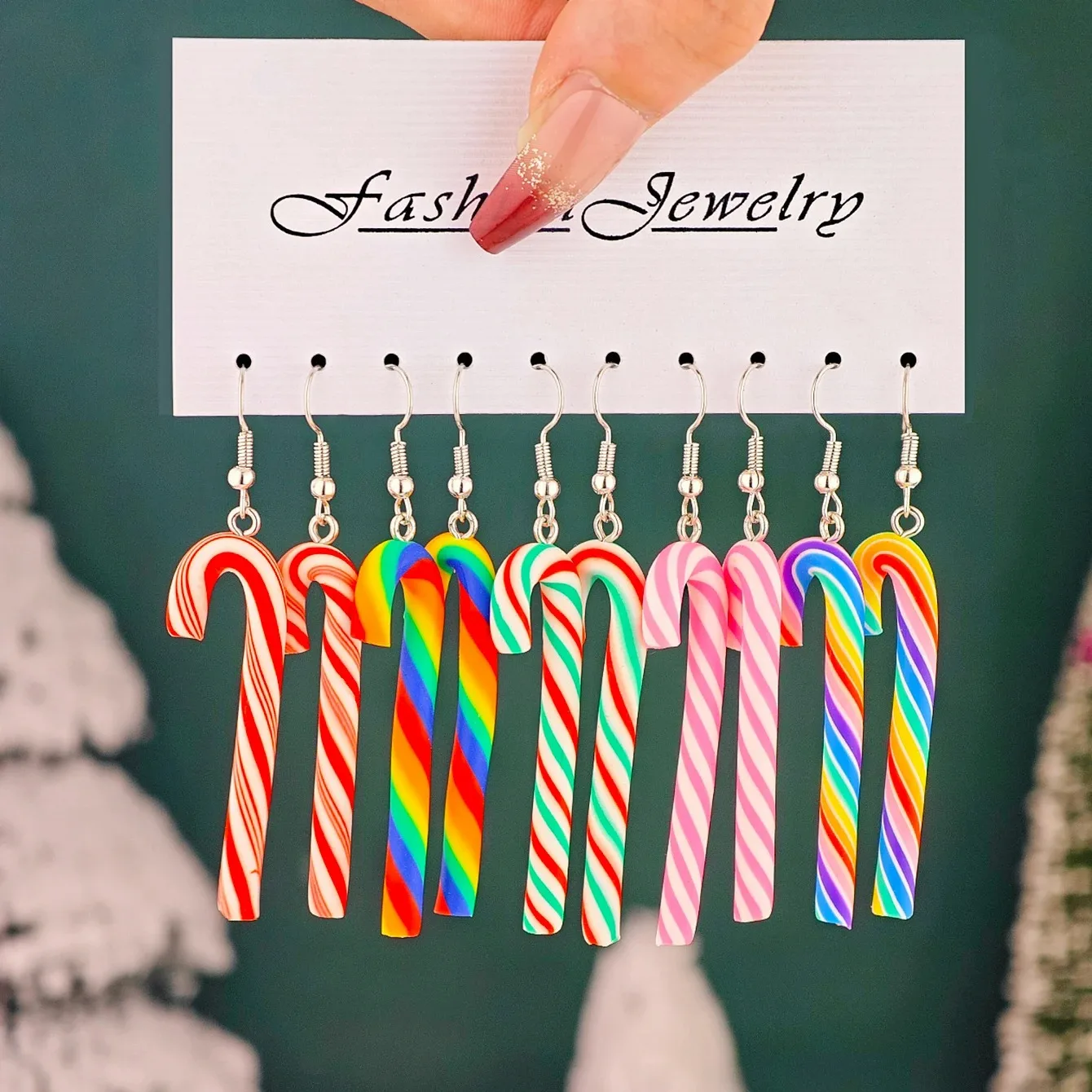 10pcs/set Cute Christmas Candy Cane Earrings Set Soft Clay Rainbow Striped Pendant Festive Holiday Lovely Women Girl Accessories
10pcs/set Cute Christmas Candy Cane Earrings Set Soft Clay Rainbow Striped Pendant Festive Holiday Lovely Women Girl Accessories