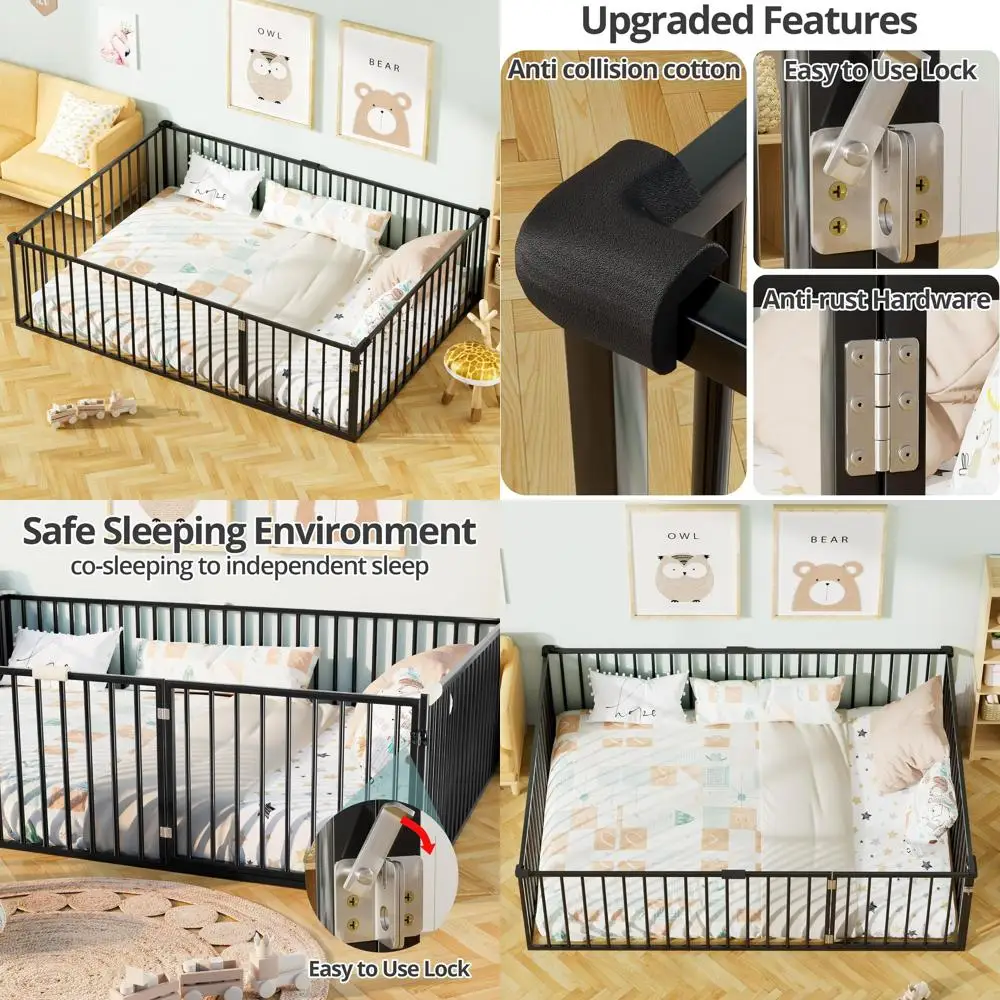 Multifunctional Kids Metal Floor Bed with Door and Safety Rails, Easy Assembly, Black
Multifunctional Kids Metal Floor Bed with Door and Safety Rails, Easy Assembly, Black