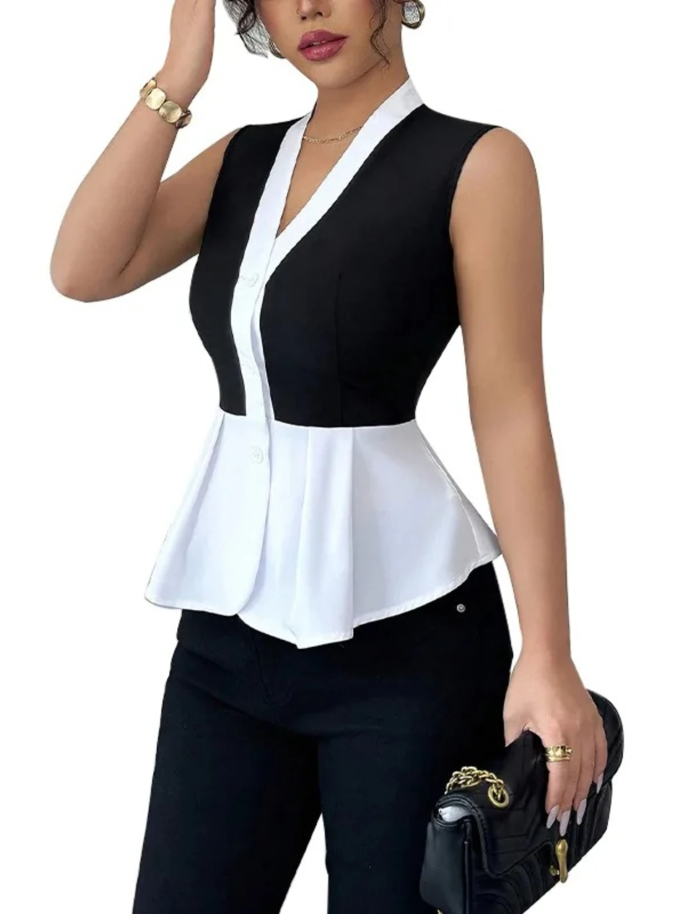 Весенне-летняя женская классическая модная одежда в стиле кэжуал без рукавов, черно-белая.
Весенне-летняя женская классическая модная одежда в стиле кэжуал без рукавов, черно-белая.