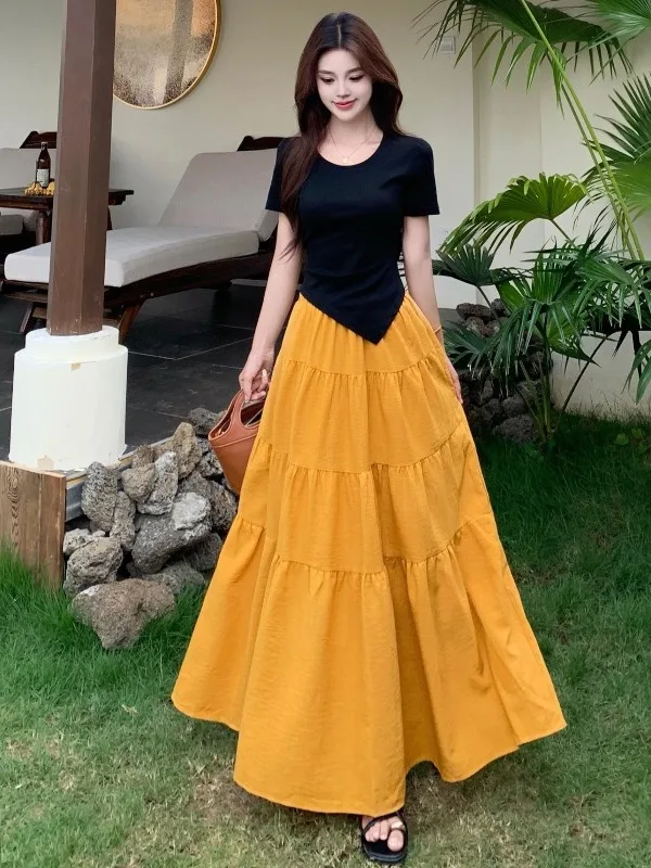 plus Size Yellow Asymmetrical Hem Short Sleeve round Neck Slimming Skirt And T-Shirt Set High Waist A-Line Silhouette Korean ...
plus Size Yellow Asymmetrical Hem Short Sleeve round Neck Slimming Skirt And T-Shirt Set High Waist A-Line Silhouette Korean ...