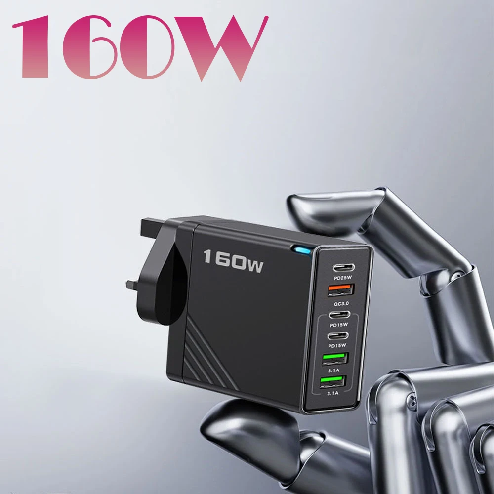 160W 6-port Fast Charging USB Type C Quick Charge Wall Charger Adapter Travel Charger For Phone Xiaomi Huawei PD Phone Charger
160W 6-port Fast Charging USB Type C Quick Charge Wall Charger Adapter Travel Charger For Phone Xiaomi Huawei PD Phone Charger