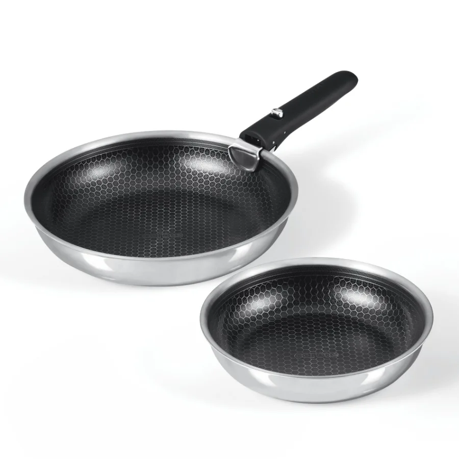 3-Piece Stainless Steel Frying Pan Set with Detachable Handle, Ceramic Hybrid Nonstick, Oven/Dishwasher Safe, Easy Stacking, Bl
3-Piece Stainless Steel Frying Pan Set with Detachable Handle, Ceramic Hybrid Nonstick, Oven/Dishwasher Safe, Easy Stacking, Bl