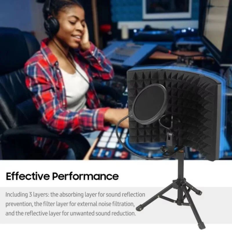 3 Panel Foldable Microphone Sound Insulation Cover Mini Windscreen Board with Tripod Pop Filter Mic Stand for Recording Studio 
3 Panel Foldable Microphone Sound Insulation Cover Mini Windscreen Board with Tripod Pop Filter Mic Stand for Recording Studio