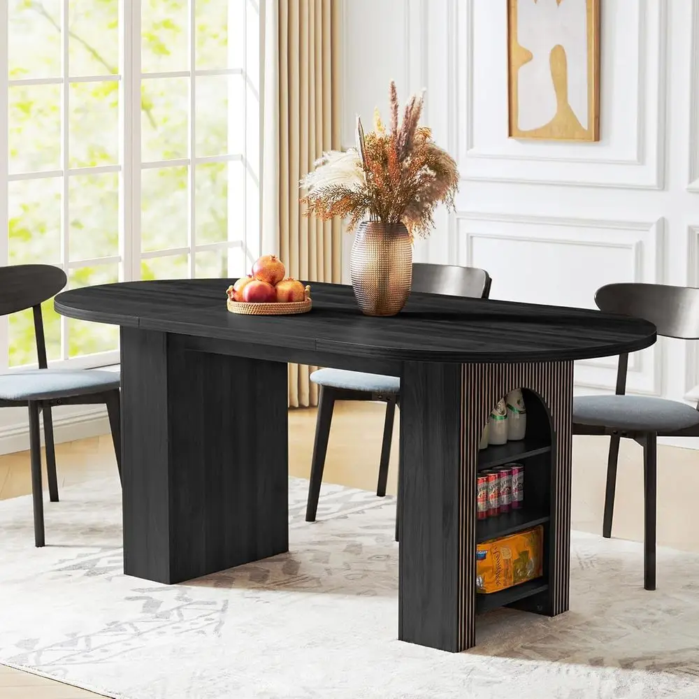 Oval Wooden Dining Table with Side Storage for 4-6, Suitable for Kitchen or Living Room (Black)
Oval Wooden Dining Table with Side Storage for 4-6, Suitable for Kitchen or Living Room (Black)
