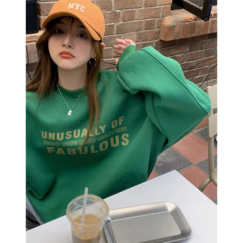 2024 Spring Grey Women Clothing Korean Fashion Baggy Pullover Sweatshirt Letter Print Round Neck Long Sleeves Green Tops
2024 Spring Grey Women Clothing Korean Fashion Baggy Pullover Sweatshirt Letter Print Round Neck Long Sleeves Green Tops