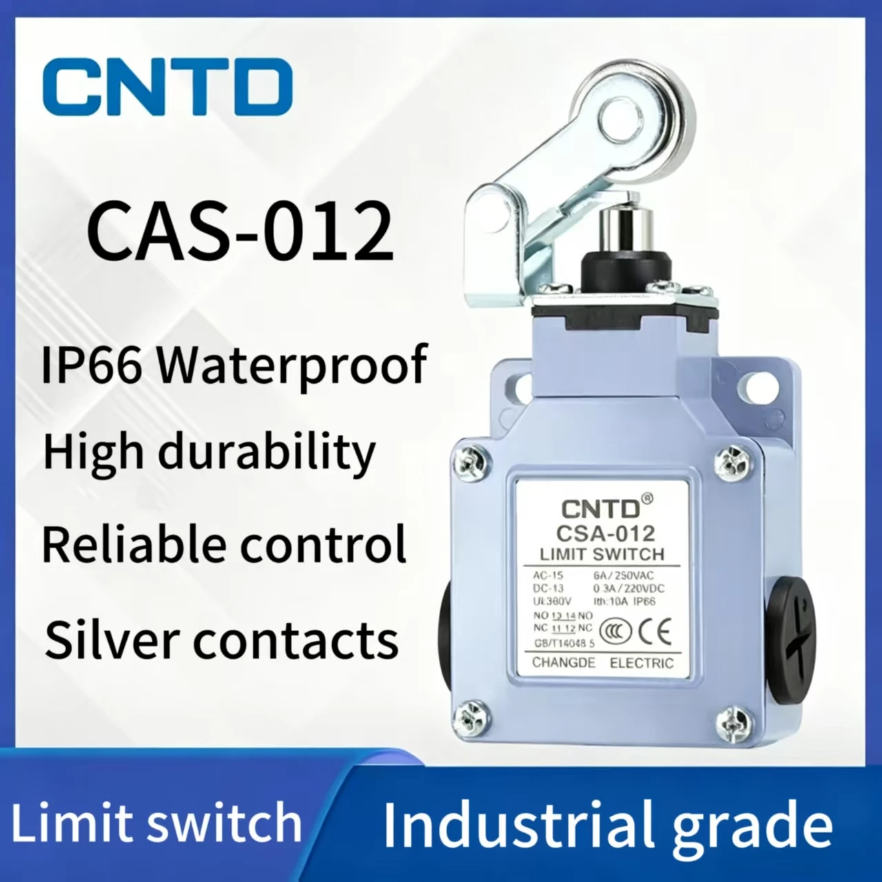 CNTD CSA-012 Micro Limit Switch, IP66 Waterproof Dustproof, Metal Roller Lever, NO NC Contact
CNTD CSA-012 Micro Limit Switch, IP66 Waterproof Dustproof, Metal Roller Lever, NO NC Contact