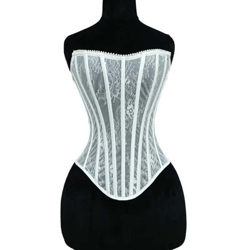 Sexy Strapless Bustier Women Overbust Corset Top with Transparent Mesh & Lace Up Boned Waist Trainer for Body Shaping
Sexy Strapless Bustier Women Overbust Corset Top with Transparent Mesh & Lace Up Boned Waist Trainer for Body Shaping