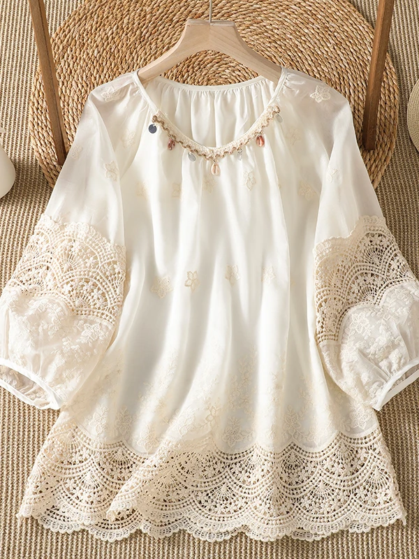 Korean Style round Neck Embroidered Hollow out Asymmetric Women's Shirt Summer New Heavy Embroidery Folded Top Breathable Cot...
Korean Style round Neck Embroidered Hollow out Asymmetric Women's Shirt Summer New Heavy Embroidery Folded Top Breathable Cot...