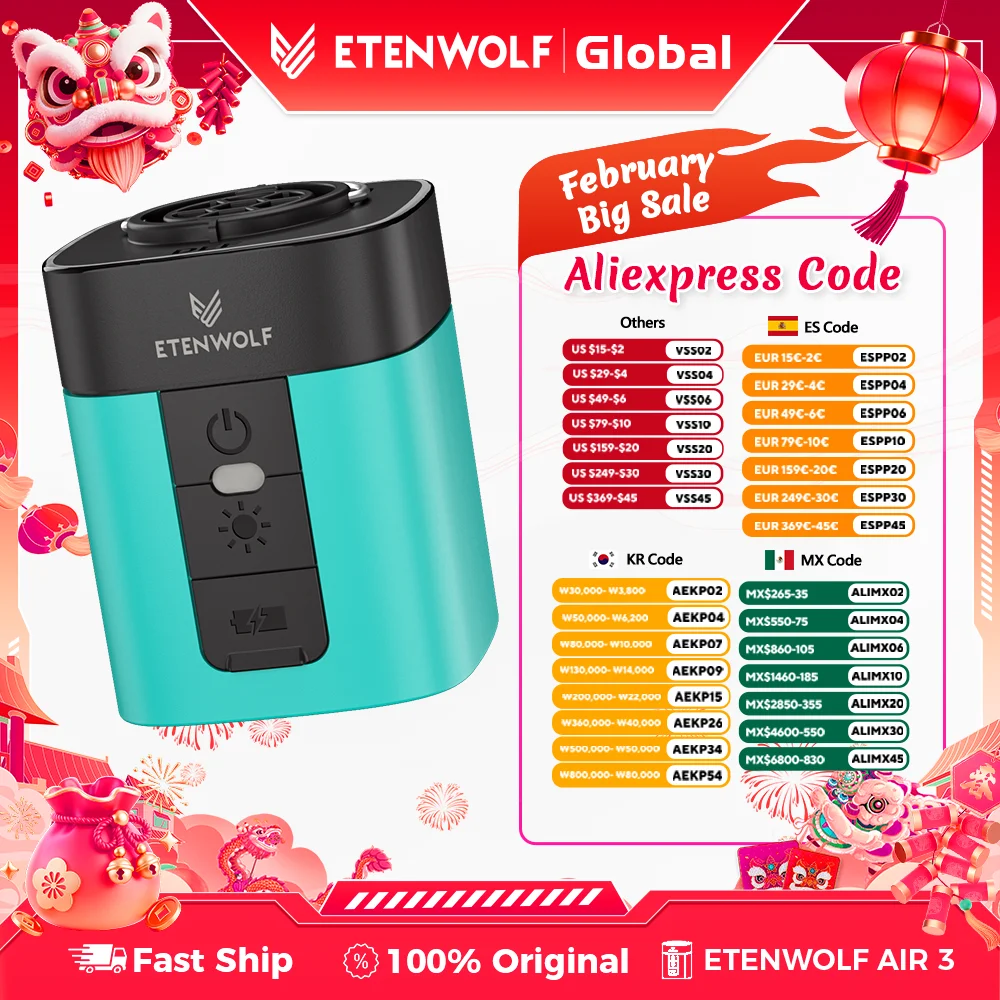 Новый портативный воздушный насос ETENWOLF AIR 3 с фонариком для кемпинга, 2600 мАч, насос для надувания и сдувания воздуха, 360 л/мин, для надувных матрасов и спальных ковриков.
Новый портативный воздушный насос ETENWOLF AIR 3 с фонариком для кемпинга, 2600 мАч, насос для надувания и сдувания воздуха, 360 л/мин, для надувных матрасов и спальных ковриков.