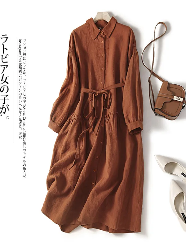 Spring Artistic Style plus Size Dress Women's Turn-down Collar Slimming Midi Skirt Korean Japanese Brand Loose Fit Long Sleeve
Spring Artistic Style plus Size Dress Women's Turn-down Collar Slimming Midi Skirt Korean Japanese Brand Loose Fit Long Sleeve