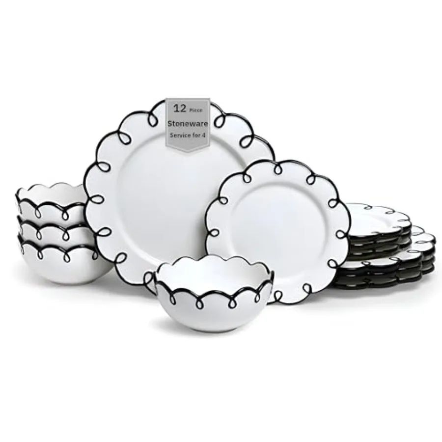 12-Piece Earthenware Dinnerware Set for 4 Glossy White Plates and Bowls Sets with Scalloped Rims Premium Dish Set Dishes for Ho
12-Piece Earthenware Dinnerware Set for 4 Glossy White Plates and Bowls Sets with Scalloped Rims Premium Dish Set Dishes for Ho