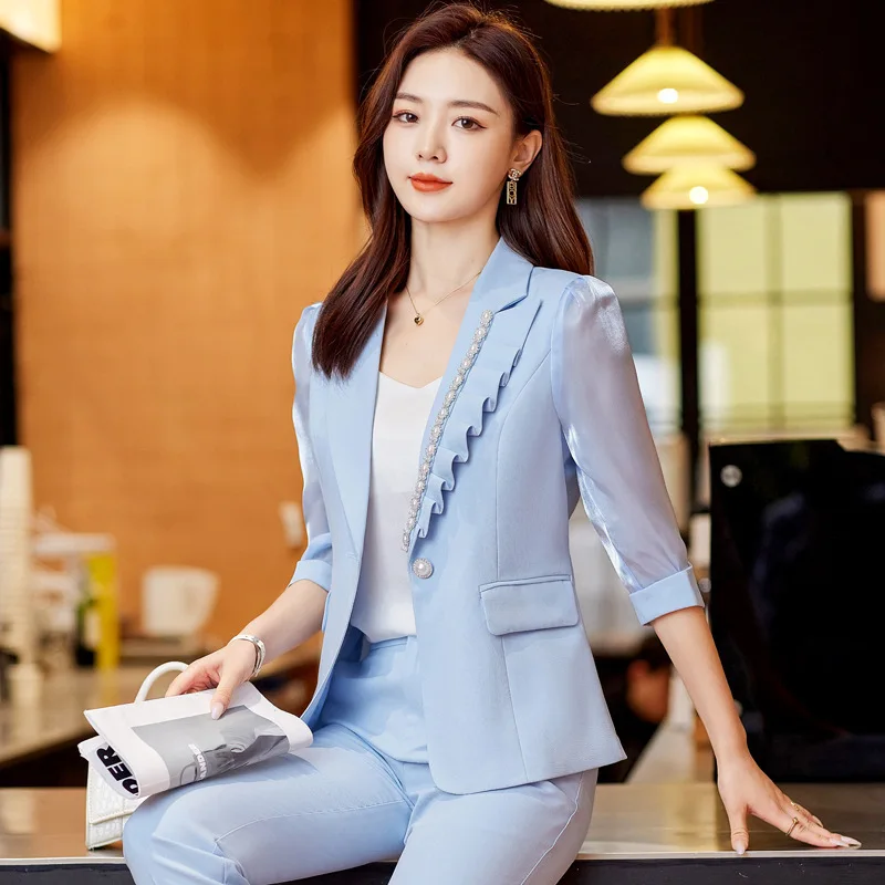 Новый модный элегантный костюм-двойка с синим пиджаком на три четверти рукава для весны и осени 2025 года, для офиса и делового стиля
Новый модный элегантный костюм-двойка с синим пиджаком на три четверти рукава для весны и осени 2025 года, для офиса и делового стиля