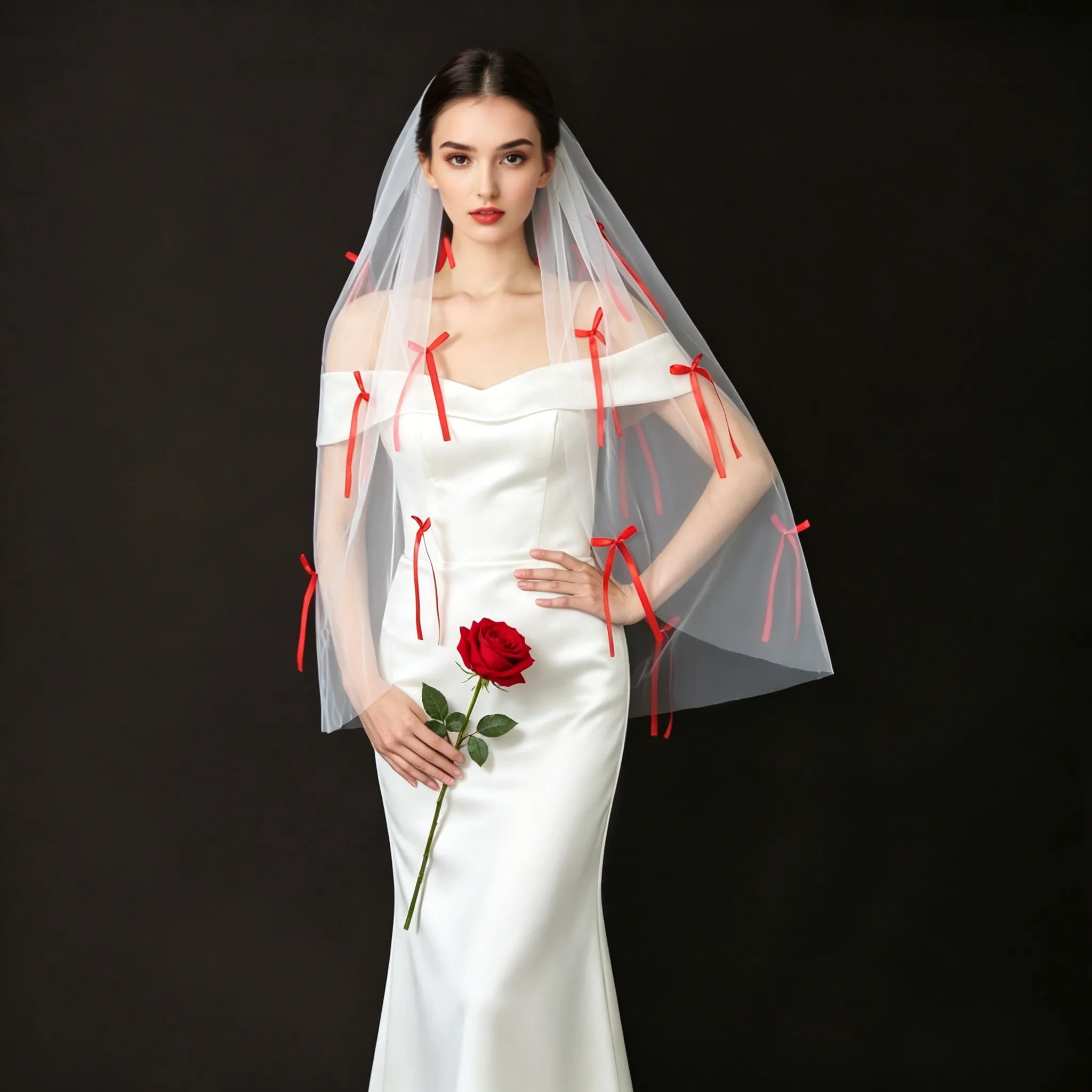Vintage1 Layer Wedding Veil with Red Ribbon Soft Tulle Bridal Veil with Comb Perfect Weddings Parties Accessories For Women G108
Vintage1 Layer Wedding Veil with Red Ribbon Soft Tulle Bridal Veil with Comb Perfect Weddings Parties Accessories For Women G108
