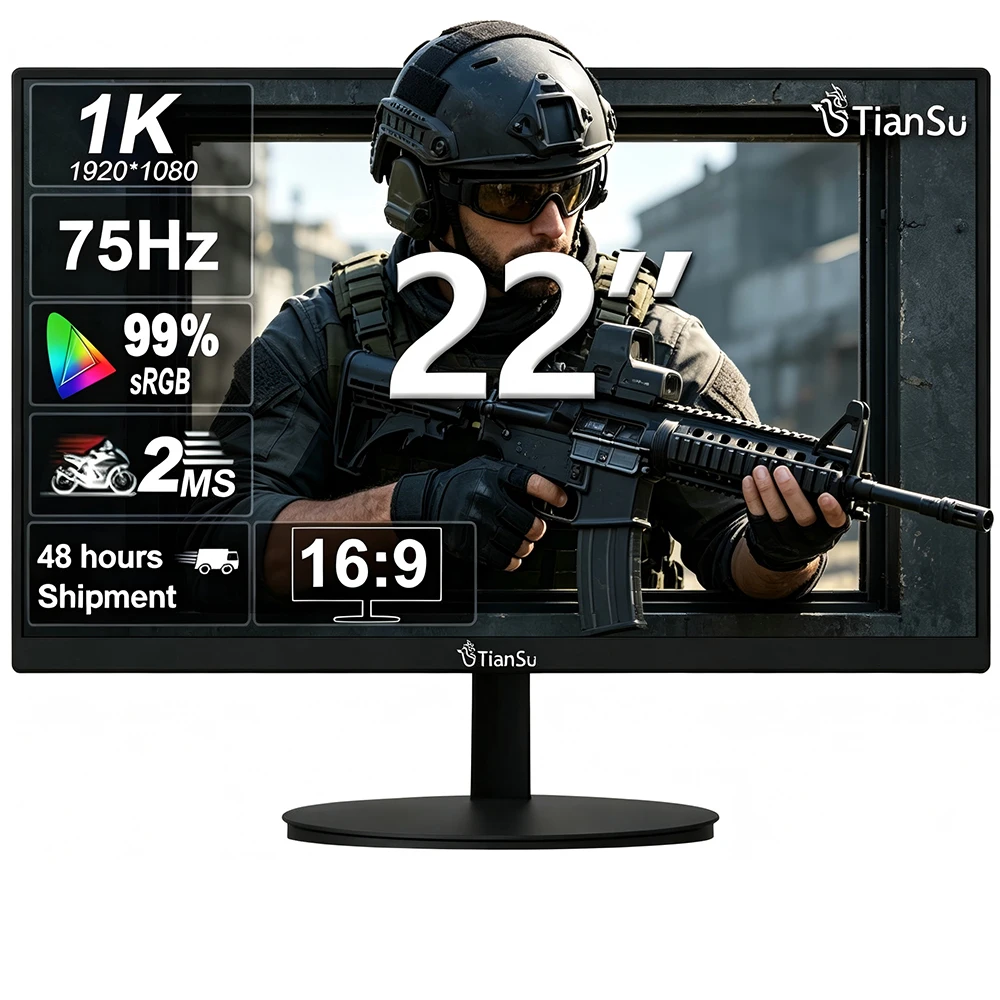 Tiansu 22 Inch 75Hz PC Gaming Monitor IPS LED Display 1920*1080P 99%sRBG FHD HDMI/Gaming Computer Screen Monitor
Tiansu 22 Inch 75Hz PC Gaming Monitor IPS LED Display 1920*1080P 99%sRBG FHD HDMI/Gaming Computer Screen Monitor