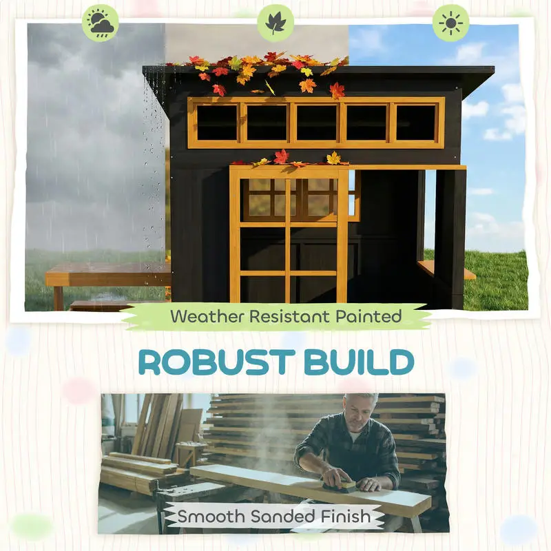 Qaba Outdoor Playhouse, Wooden Kids Playhouse w/ Picnic Table & Benches, Chalkboards, Half Door, Windows, for Kids Ages 3-8
Qaba Outdoor Playhouse, Wooden Kids Playhouse w/ Picnic Table & Benches, Chalkboards, Half Door, Windows, for Kids Ages 3-8