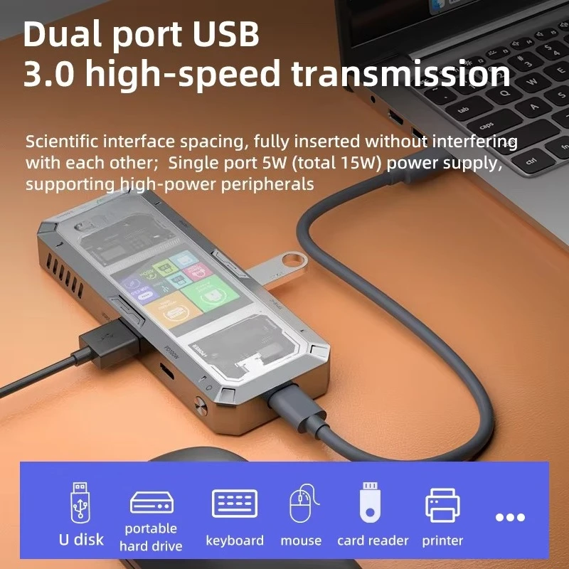 EE1 G71 7 in 1 Aluminum Alloy Office Docking Station Smart Screen Display Type-C to HD 2.0 USB 3.0 HUB PD100W Adapter
EE1 G71 7 in 1 Aluminum Alloy Office Docking Station Smart Screen Display Type-C to HD 2.0 USB 3.0 HUB PD100W Adapter
