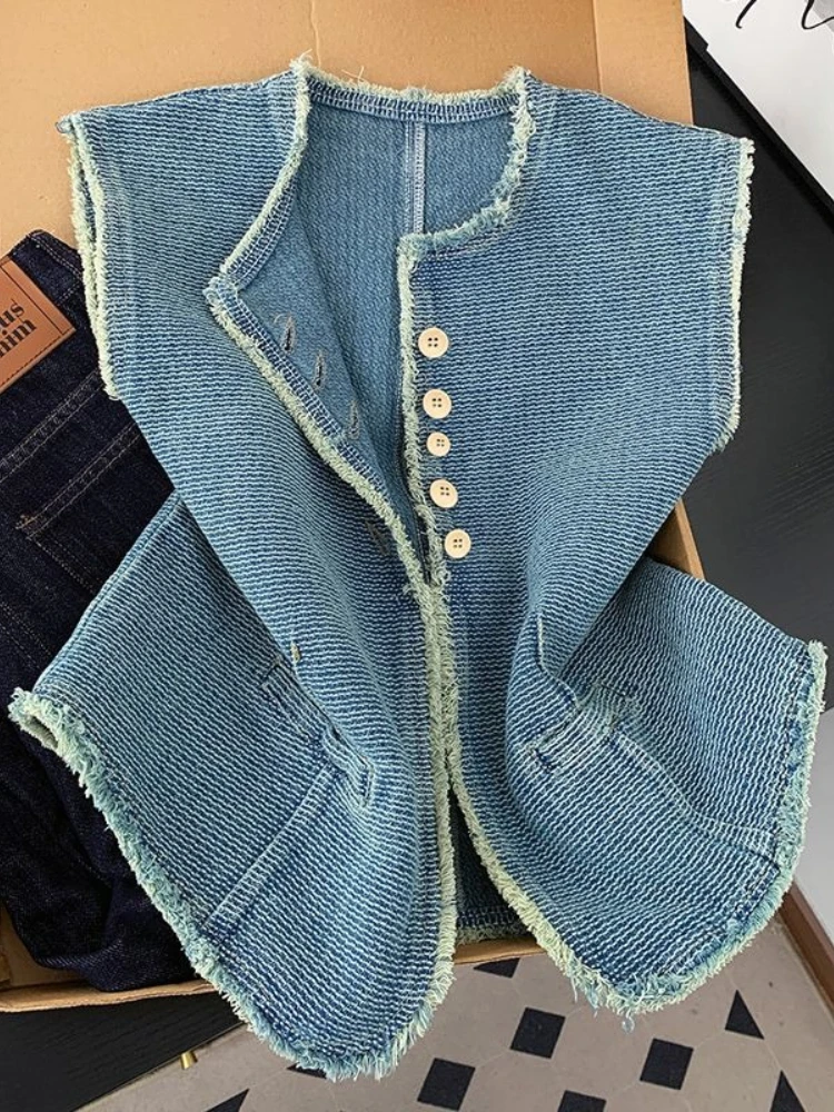Small Fragrance Vintage Tassel Denim Vests Unique Elegant Short Slim Coats Small Fellow Age Reduction Premium Chaqueta
Small Fragrance Vintage Tassel Denim Vests Unique Elegant Short Slim Coats Small Fellow Age Reduction Premium Chaqueta