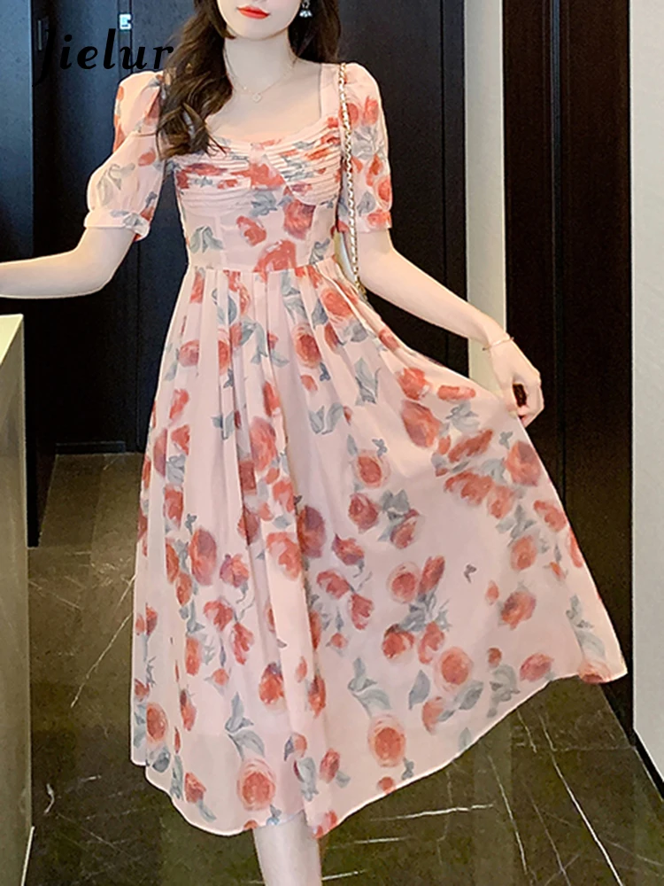 Jielur Women's Floral Dress Summer New French Pastoral Square Neck High Waist Dress Lady Fashion Rose Print Sweet A-line Dresses
Jielur Women's Floral Dress Summer New French Pastoral Square Neck High Waist Dress Lady Fashion Rose Print Sweet A-line Dresses
