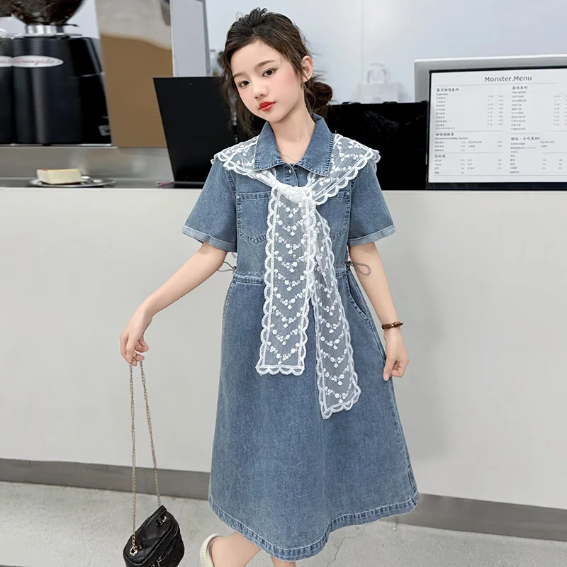 Elegant Kids Child Slim Fit Blue Denim Dress with Lace Shawl for Girl Summer Casual Clothes Turn Down Collar Denim Sundress 5-14
Elegant Kids Child Slim Fit Blue Denim Dress with Lace Shawl for Girl Summer Casual Clothes Turn Down Collar Denim Sundress 5-14
