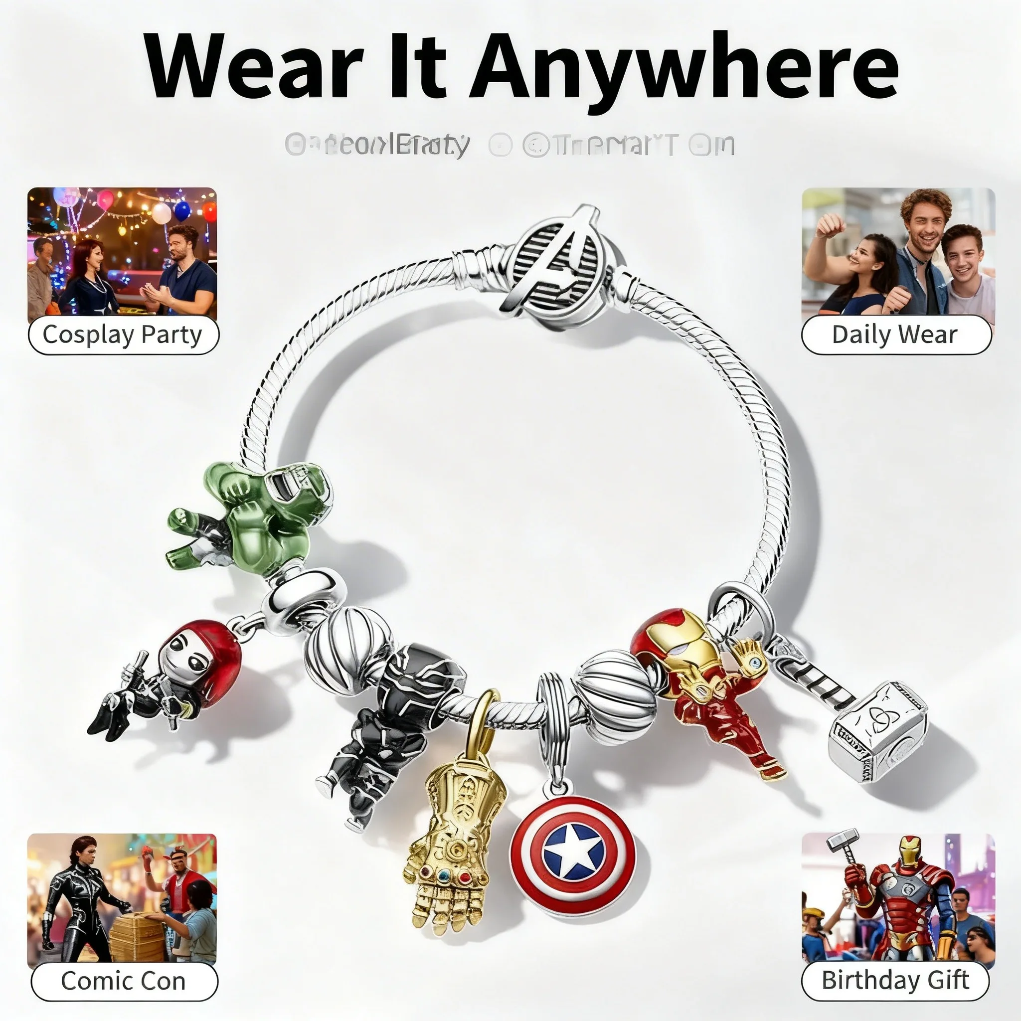 New 925 sterling silver custom jewelry, Marvel Iron Man Thor bead bracelet, suitable for matching the original bracelet
New 925 sterling silver custom jewelry, Marvel Iron Man Thor bead bracelet, suitable for matching the original bracelet