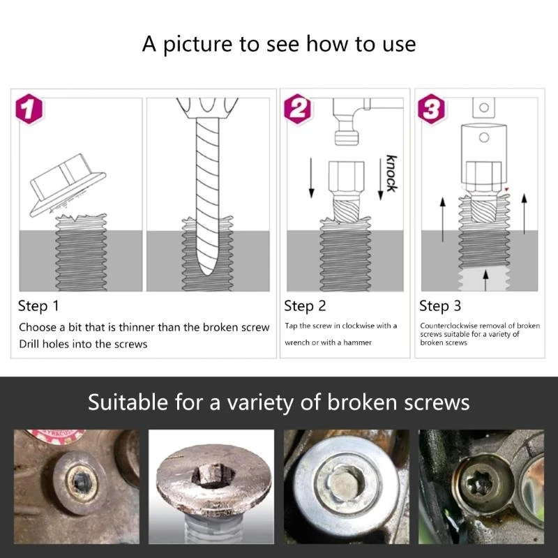 Multiple Size Screw Extractor for Effortless Stubborn Bolt and Nut Removal
Multiple Size Screw Extractor for Effortless Stubborn Bolt and Nut Removal