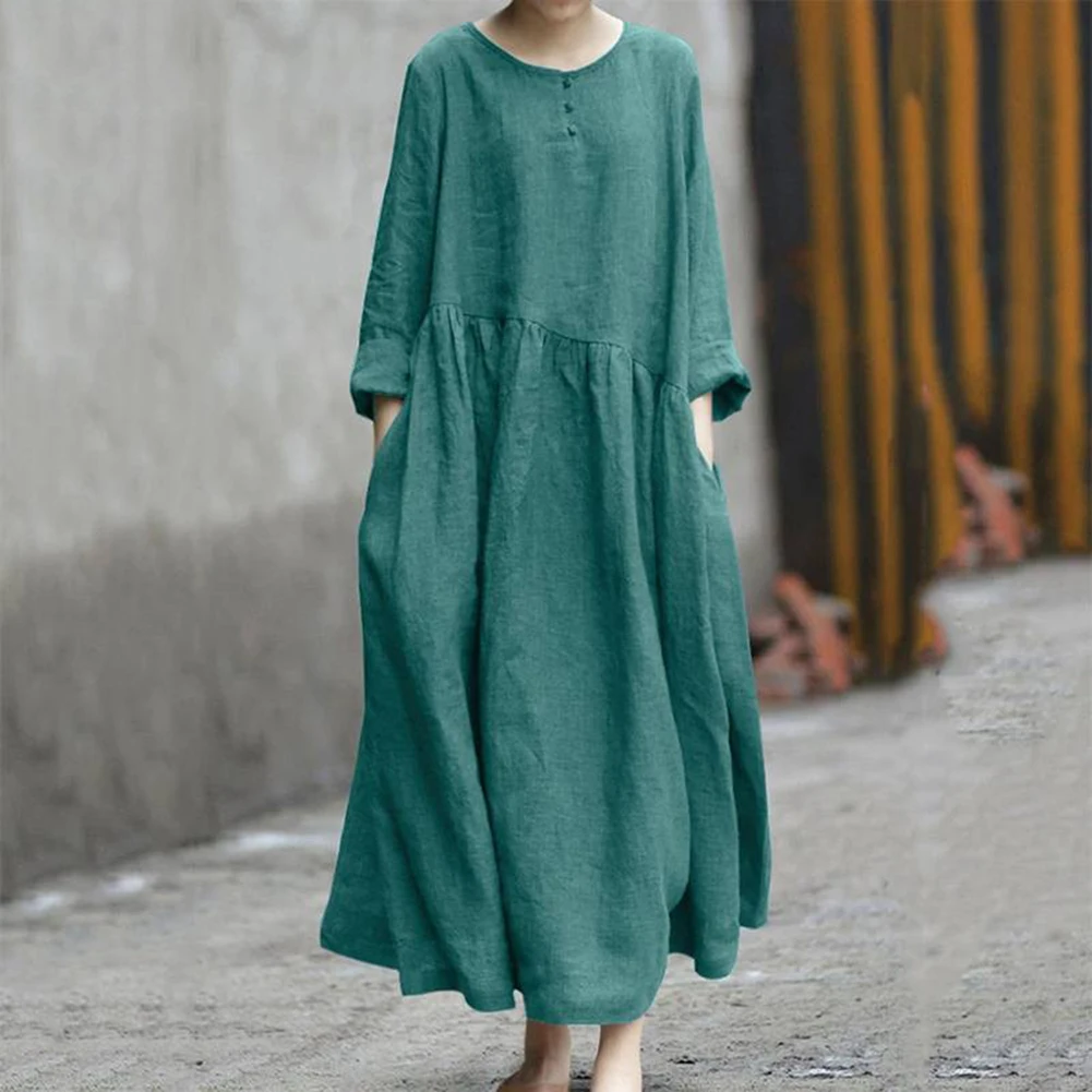 Elegant Women Summer O Neck Long Sleeve Dress Vintage Solid Maxi Sundress Casual Stylish Holiday Vestidos Robe Femme
Elegant Women Summer O Neck Long Sleeve Dress Vintage Solid Maxi Sundress Casual Stylish Holiday Vestidos Robe Femme