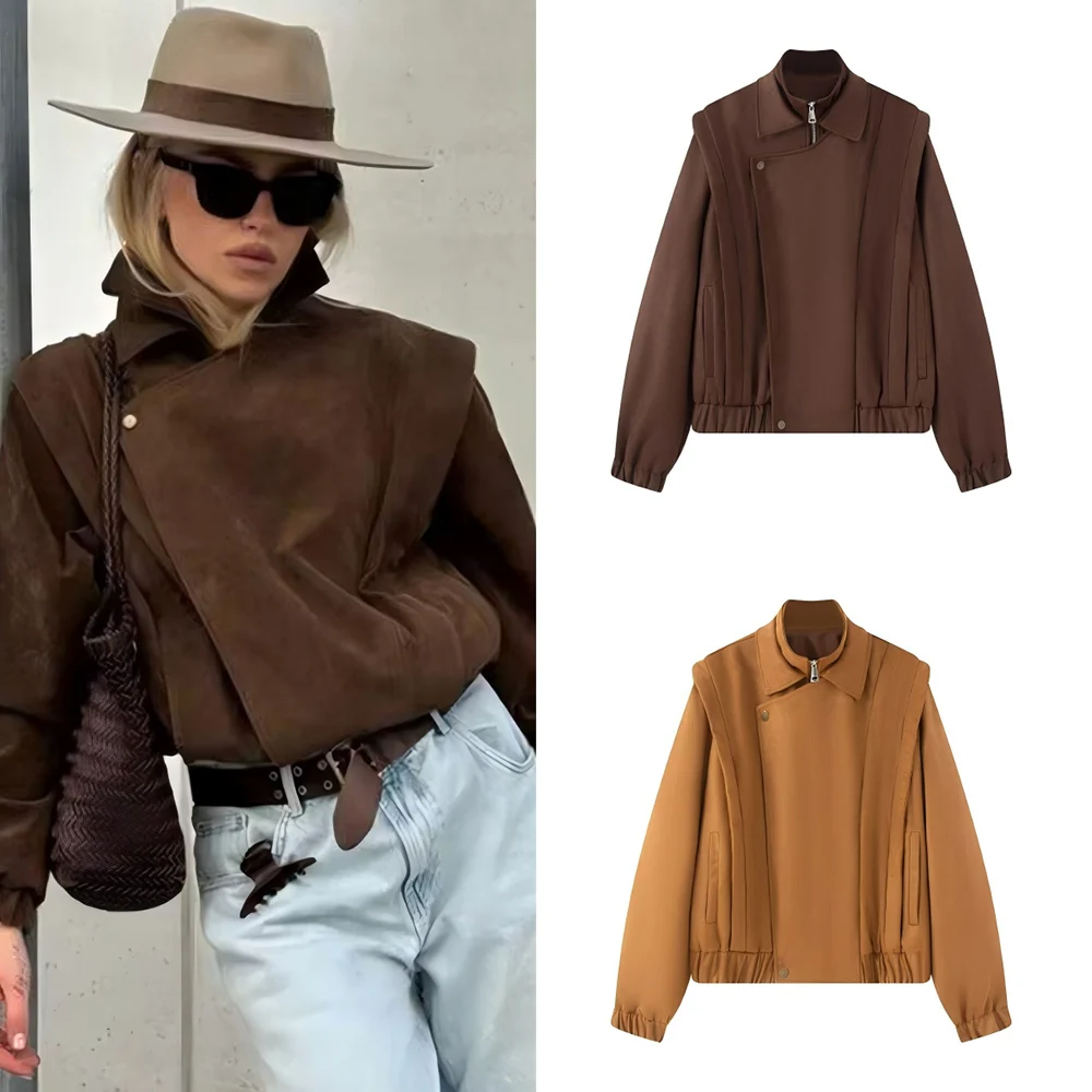 Women's new fashion side pockets solid casual Lapel suede Leather jacket Coat retro long sleeved zipper women's Coat chic top
Women's new fashion side pockets solid casual Lapel suede Leather jacket Coat retro long sleeved zipper women's Coat chic top