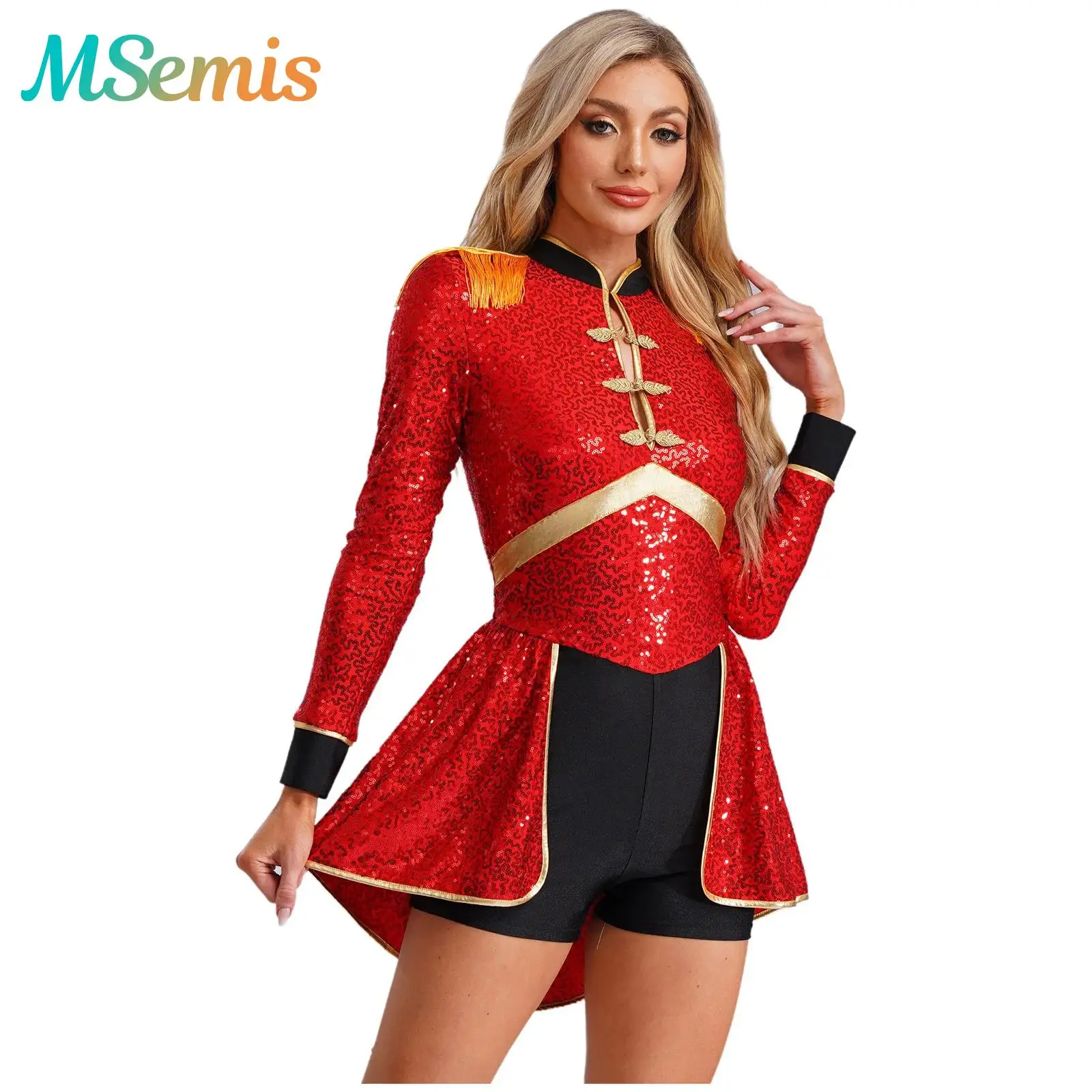 Womens Ringmaster Circus Lion Tamer Magician Drummer Cosplay Costume Long Sleeve Fringe Epaulet Sequins Ring Master Bodysuit
Womens Ringmaster Circus Lion Tamer Magician Drummer Cosplay Costume Long Sleeve Fringe Epaulet Sequins Ring Master Bodysuit