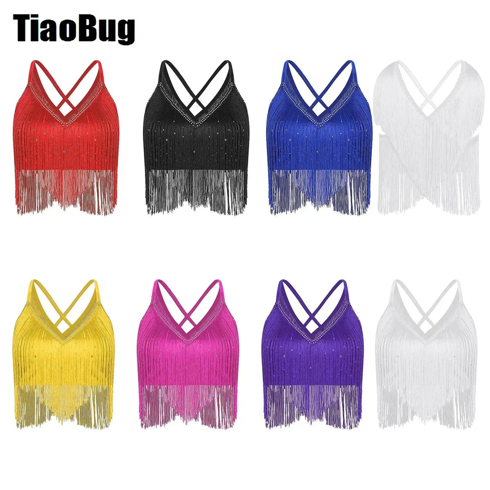 Women Salsa Latin Dance Tops V-Neck Sleeveless Crisscross Back Fringe Crop Top for Performance Competition Costume
Women Salsa Latin Dance Tops V-Neck Sleeveless Crisscross Back Fringe Crop Top for Performance Competition Costume