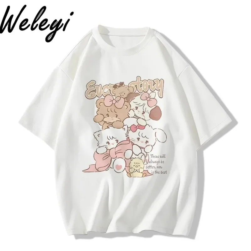 Korean College Style Cute T-shirt Womens Summer Fashion New Unique Chic Cotton All Match Cartoon Short Sleeve Bluzki Damskie Top
Korean College Style Cute T-shirt Womens Summer Fashion New Unique Chic Cotton All Match Cartoon Short Sleeve Bluzki Damskie Top