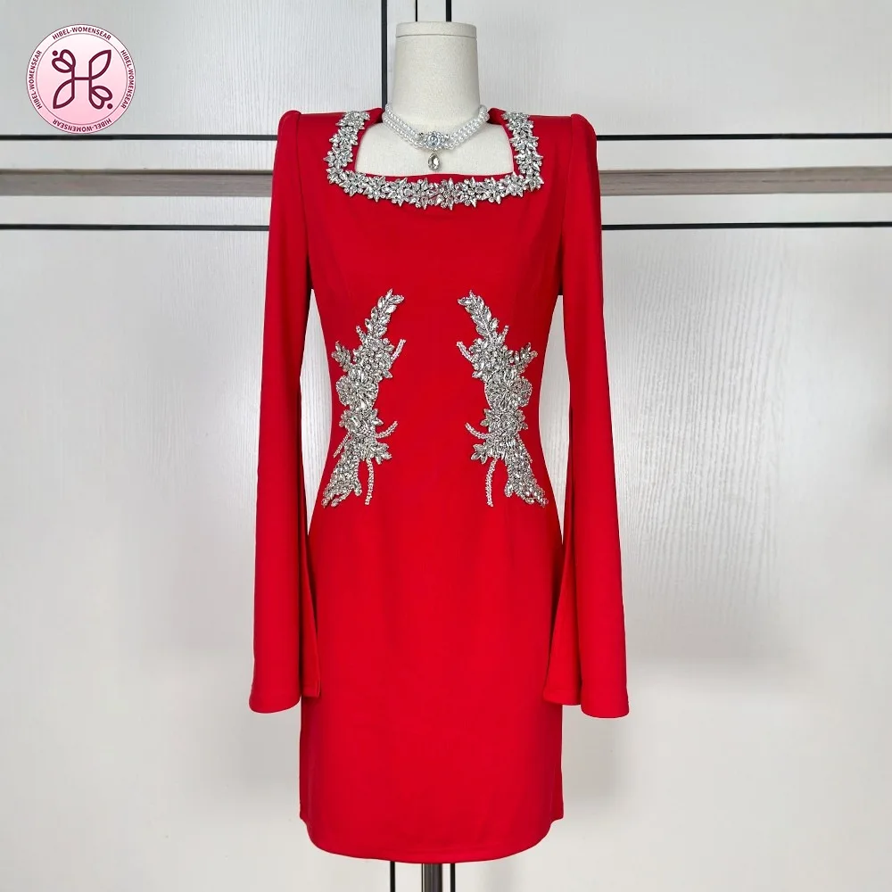 Cross-border Red Square Neck Long Sleeve Rhinestone Dress, Vintage Elegant Bodycon Mini Gown for Banquet, Prom & Party
Cross-border Red Square Neck Long Sleeve Rhinestone Dress, Vintage Elegant Bodycon Mini Gown for Banquet, Prom & Party