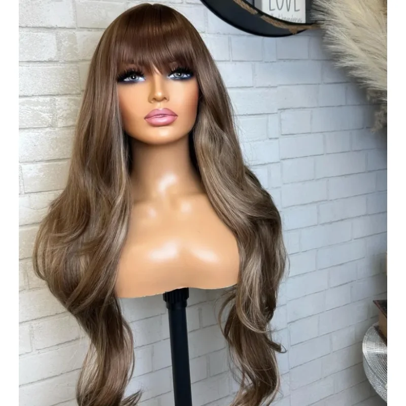 Soft Dark Roots Middle Part Blonde Wig Synthetic Lace Front Wig Body Loose Wave Brown Wig With Bangs Natural High Quality Wig
Soft Dark Roots Middle Part Blonde Wig Synthetic Lace Front Wig Body Loose Wave Brown Wig With Bangs Natural High Quality Wig