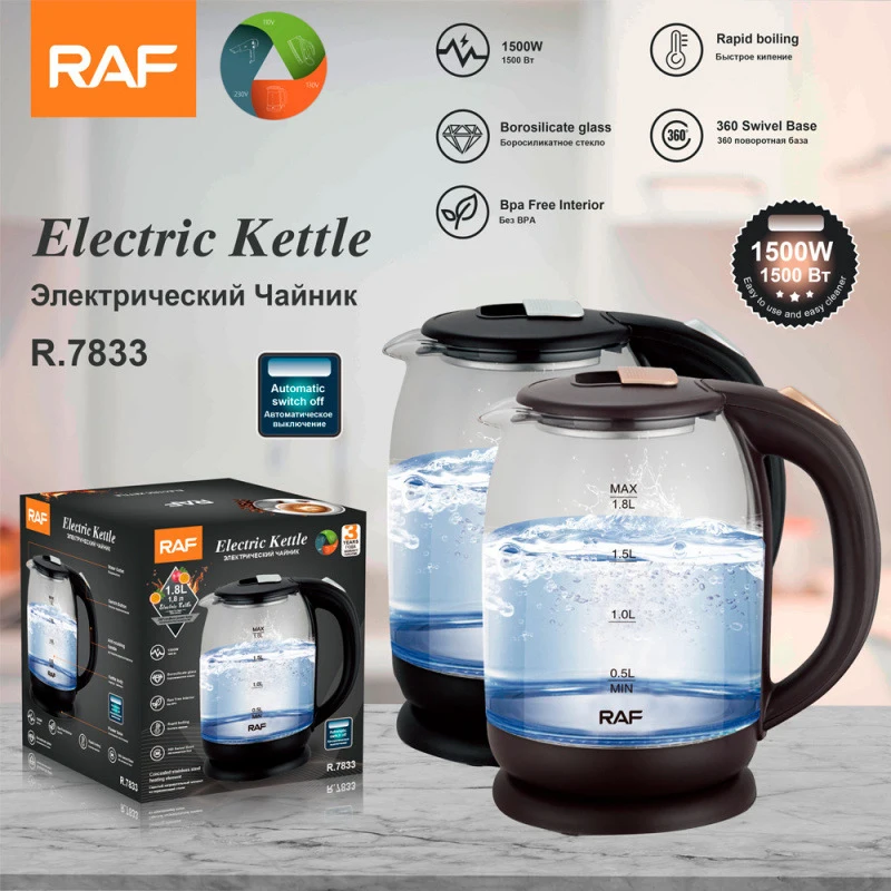 RAF Glass electric kettle with automatic power-off feature
RAF Glass electric kettle with automatic power-off feature