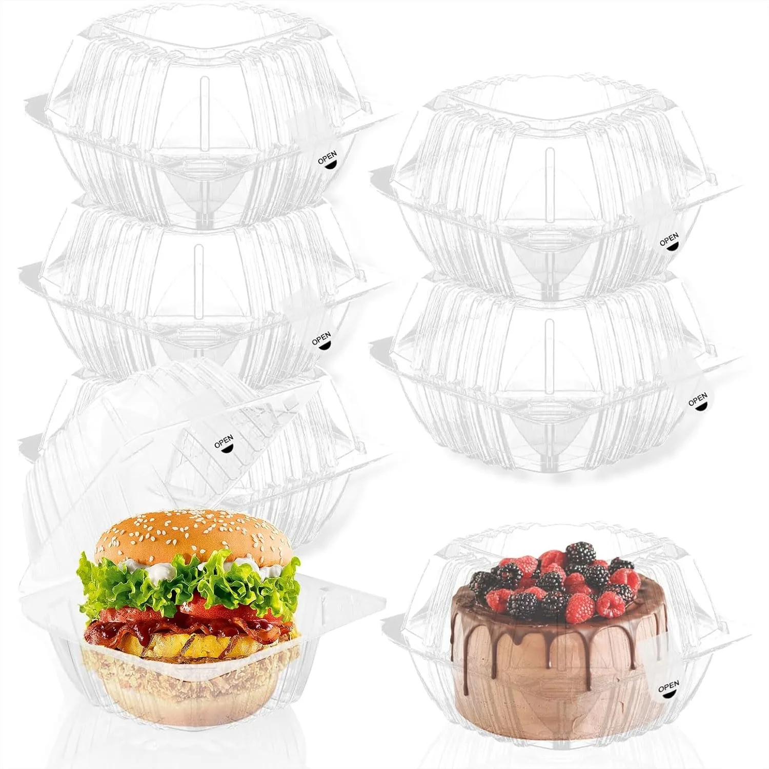 100 Pack Clear Clamshell Food Containers with Lids, 6x6 Inch Hinged Plastic To Go Boxes for Dessert, Cake, Salad
100 Pack Clear Clamshell Food Containers with Lids, 6x6 Inch Hinged Plastic To Go Boxes for Dessert, Cake, Salad