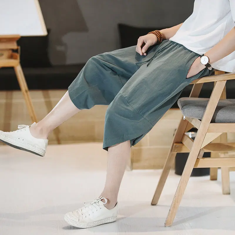 Summer Linen Cotton Casual Wide Leg Beach Pants Men Loose Fit Seven Inch orts Large Size Casual Trousers Bamboo Brand
Summer Linen Cotton Casual Wide Leg Beach Pants Men Loose Fit Seven Inch orts Large Size Casual Trousers Bamboo Brand