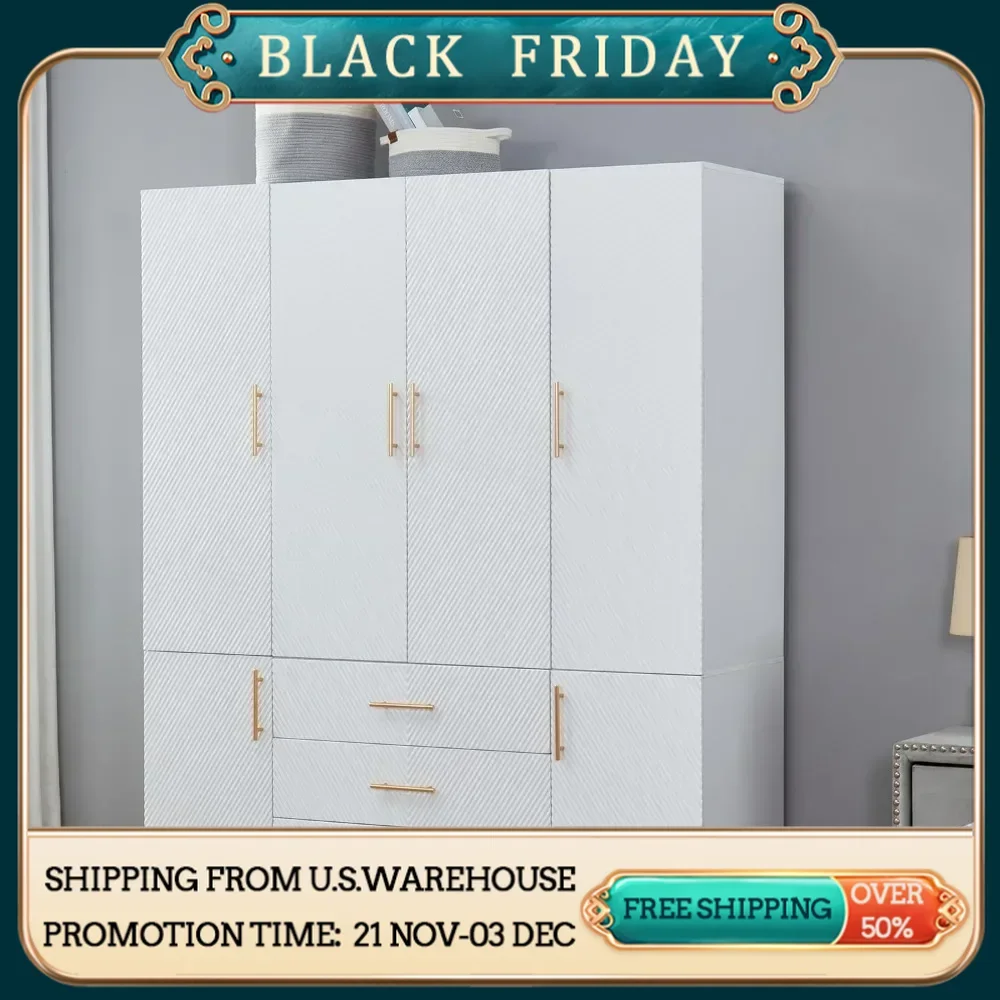 74.2 "H Wooden 4-Door 3-Drawer White Wooden Wardrobe Armrest Independent Bedroom Bathroom with Hanger
74.2 "H Wooden 4-Door 3-Drawer White Wooden Wardrobe Armrest Independent Bedroom Bathroom with Hanger