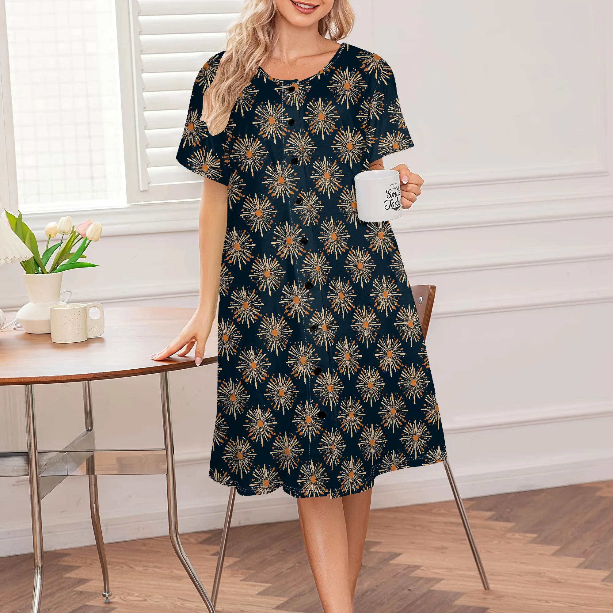 Golden Starburst Print Plus Size Dress Women's Casual Button-Down Summer Dress S-3XL Elegant Daywear or Party Look
Golden Starburst Print Plus Size Dress Women's Casual Button-Down Summer Dress S-3XL Elegant Daywear or Party Look