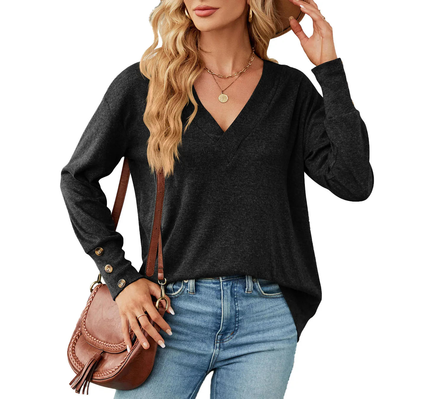 T-Shirt for Women 2023 Autumn and Winter Fashion New Solid Color V-Neck Loose Long Sleeve Button Top
T-Shirt for Women 2023 Autumn and Winter Fashion New Solid Color V-Neck Loose Long Sleeve Button Top