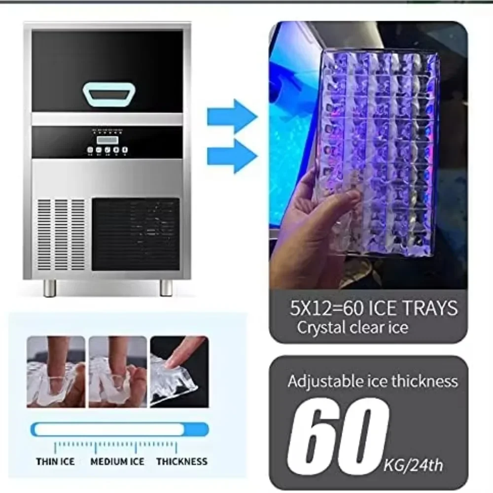 Commercial Wholesale 60 KG/Day Ice Cube Maker Stainless Steel 60 kg Ice Maker Machine
Commercial Wholesale 60 KG/Day Ice Cube Maker Stainless Steel 60 kg Ice Maker Machine