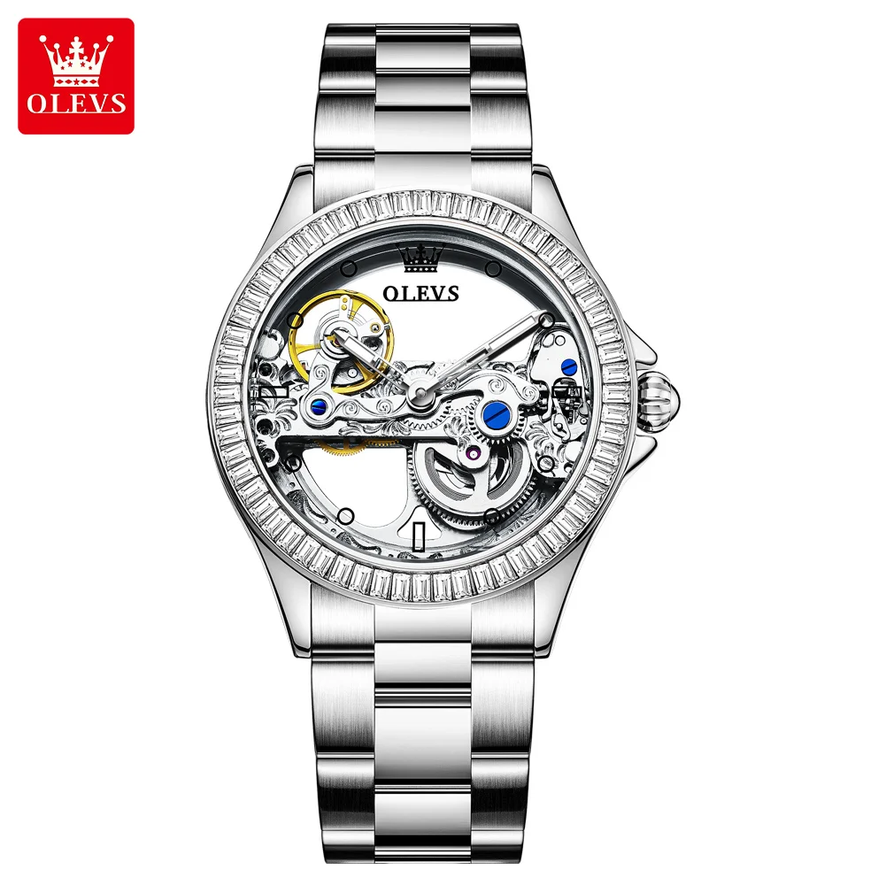 OLEVS Brand Skeleton Mechanical Watch Men Silver Stainless Steel Waterproof Fashion Transparent Watches Mens Relogio Masculino
OLEVS Brand Skeleton Mechanical Watch Men Silver Stainless Steel Waterproof Fashion Transparent Watches Mens Relogio Masculino