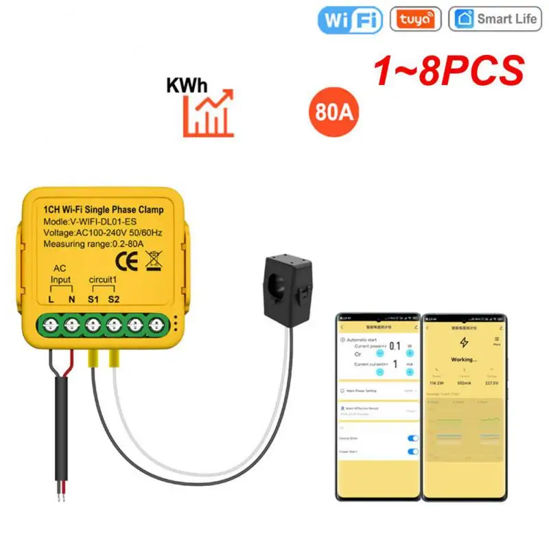 Счетчик энергии Tuya Smart Life с Wi-Fi, 1-8 шт., 80 а, с силовым трансформатором, зажимом, контролем мощности кВт/ч, 230 В, в 
Счетчик энергии Tuya Smart Life с Wi-Fi, 1-8 шт., 80 а, с силовым трансформатором, зажимом, контролем мощности кВт/ч, 230 В, в