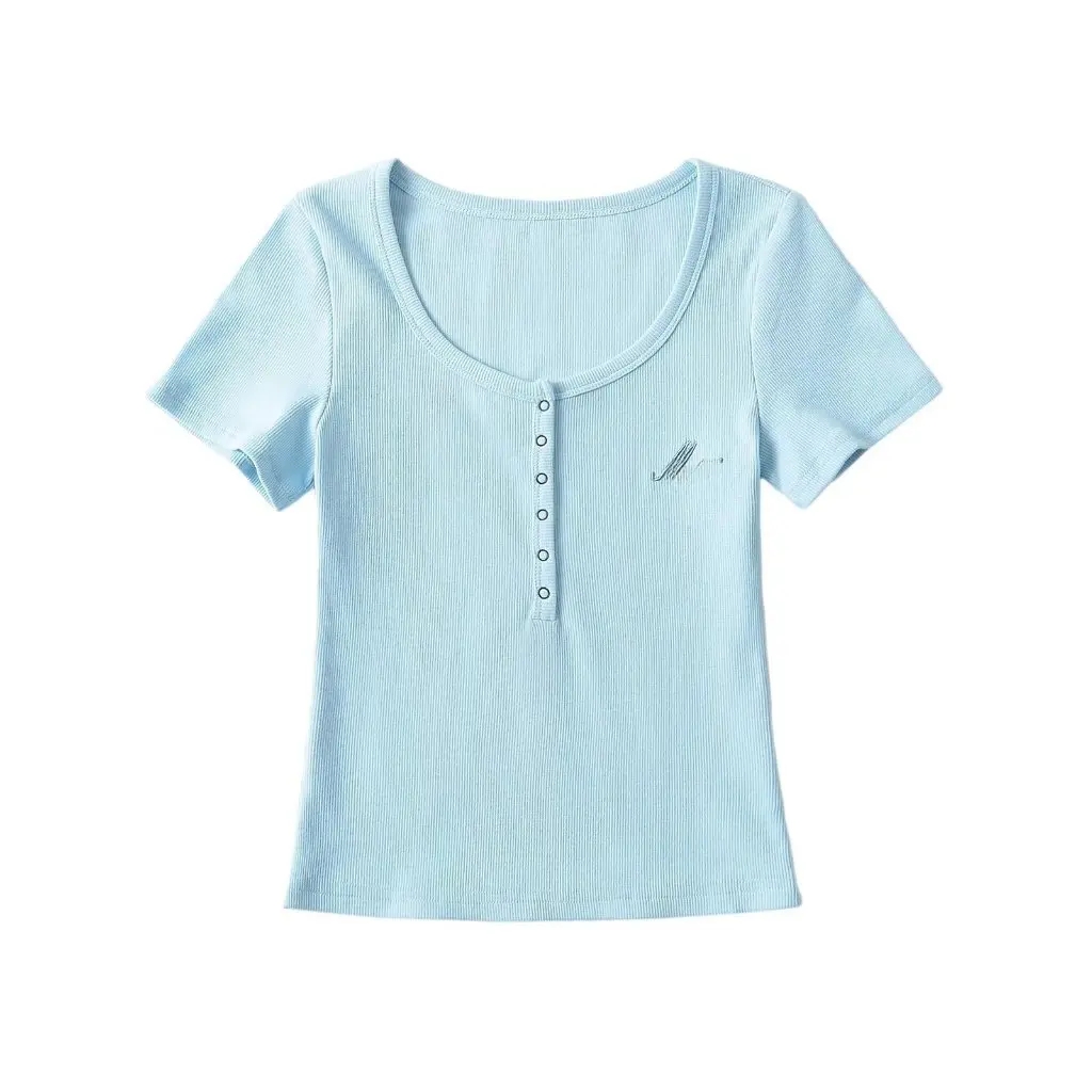 Women's American-Style U-Collar Single-Breasted Thread Short-Sleeved T-Shirt Slim Fit Shoulder Slimming Top for Summer
Women's American-Style U-Collar Single-Breasted Thread Short-Sleeved T-Shirt Slim Fit Shoulder Slimming Top for Summer