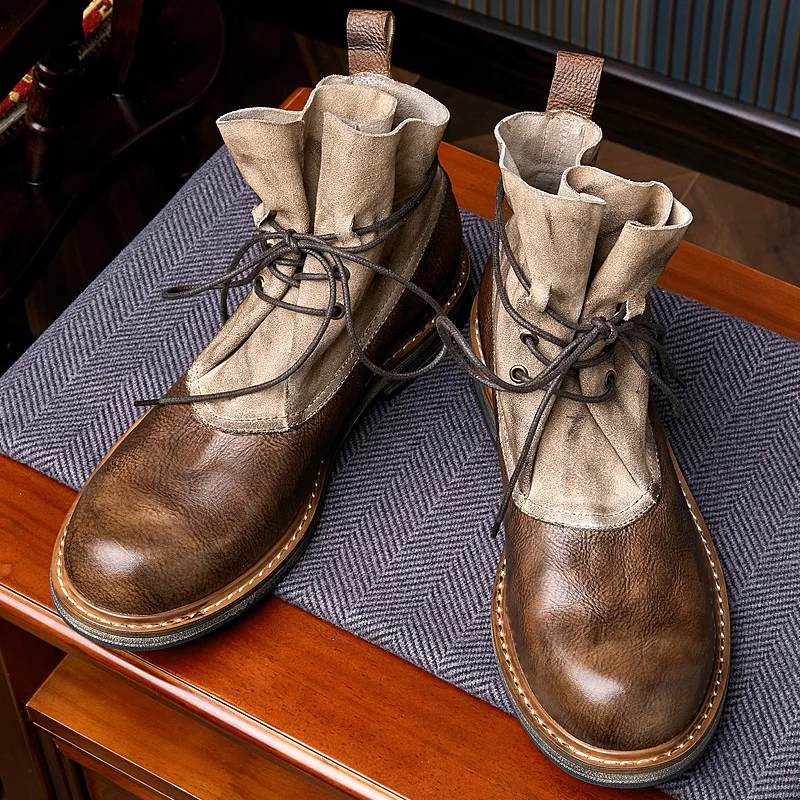 New Men Ankle Boots Genuine Leather Vintage Lace Up Casual Fashion Shoes Male Outdoor Work Boots Desert Motorcycle Boots
New Men Ankle Boots Genuine Leather Vintage Lace Up Casual Fashion Shoes Male Outdoor Work Boots Desert Motorcycle Boots